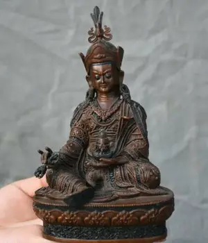 

6" Old Tibetan Bronze Buddhism Seat lotus Padmasambhava Buddha Statue Sculpture