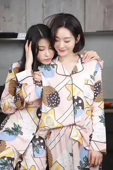 

woman pajamas sets two pieces long sleeve & pants silk like homewear leisure wear night wear