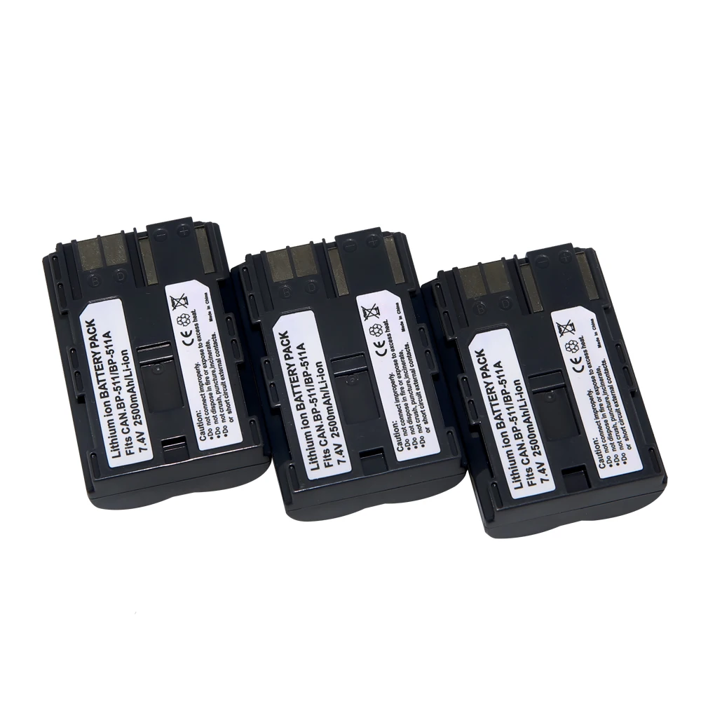 3x bateria 2500 мАч BP-511 bp511a BP511 Камера Батарея для цифровой однообъективной зеркальной камеры Canon EOS 5D 50D 50D 40D 300D 30D 20D G5 G6 ZR90 MV30i FV50 FV300 ZR90