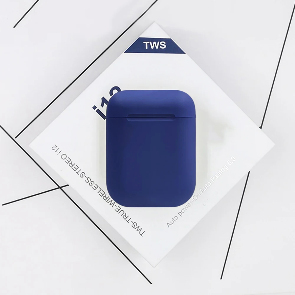 Оригинальные матовые наушники i12 tws, беспроводные наушники Bluetooth 5,0, сенсорная спортивная Гарнитура, стерео бизнес наушники для всех смартфонов - Цвет: i12 E Navyblue