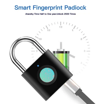 

Luggage Fingerprint Padlock USB Smart Keyless Lock Zinc Alloy Induction Lock Multi-Recorded Door Lock