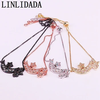 

8Pcs Rainbow CZ Micro Pave Crystal Colorful Zirconia Moon Star Bracelets Lady Girl Elegant Fashion Jewelry Gifts