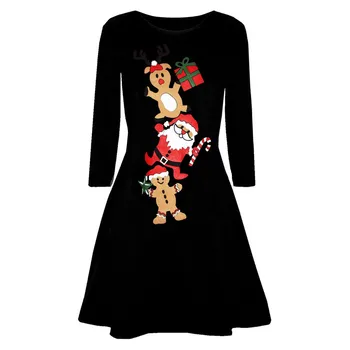 

sexy dress women dress autumn платье женское robe femme Christmas Printed Long Sleeve Evening Prom Costume Swing Dress h4
