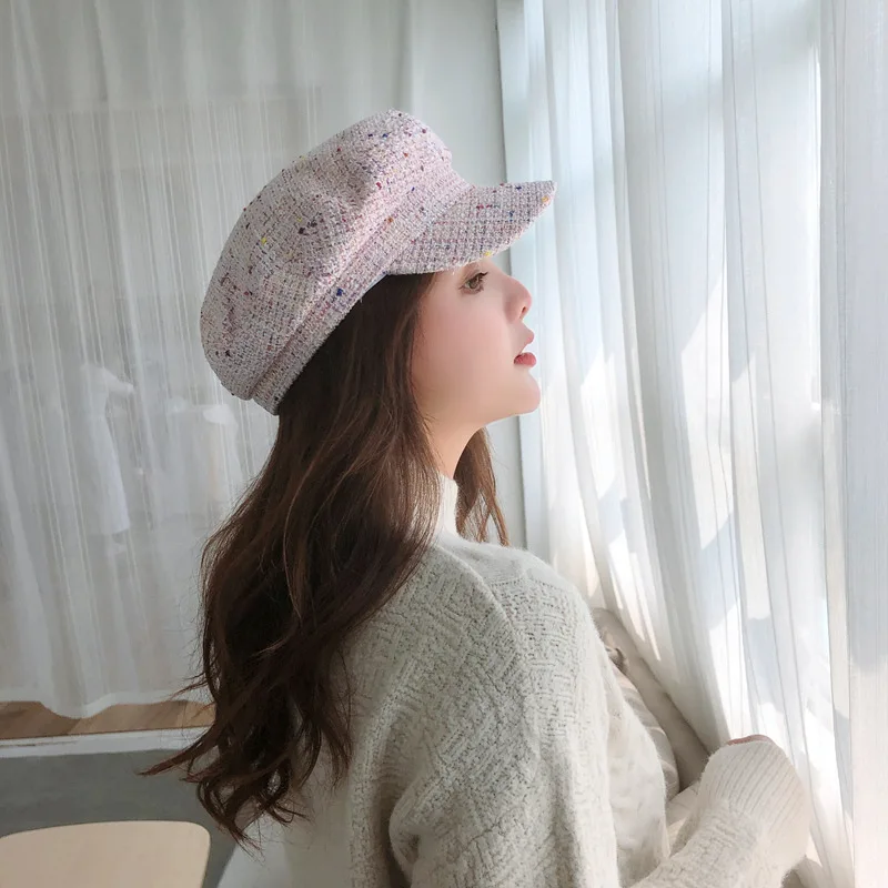 YOYOCORN Autumn and winter new duck tongue octagonal military cap ladies breathable Korean version of the wild England hat - Цвет: Розовый