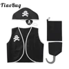 TiaoBug Kids Pirate Costume Children Boys Halloween Anime Cosplay Dress Up Black Vest with Eyeshade Hat Pirate Hook and Bag Set ► Photo 1/6