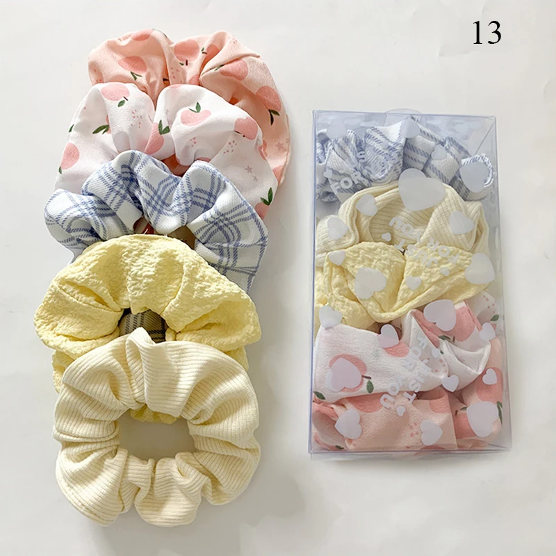 5/6/7/8 Pcs of Pack Women Elastic Hair Bands Headband Set Daisy Flower Print Girls Silky Scrunchie Cute Hair Ties Headwear Gum white hair clips