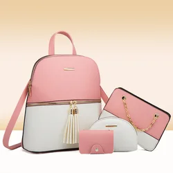 Designer Fashion Women Backpack 4 PCS Set Elegant School Bags for Women 2021 Ladies Backpacks Shoulder Message Bag and Purses
