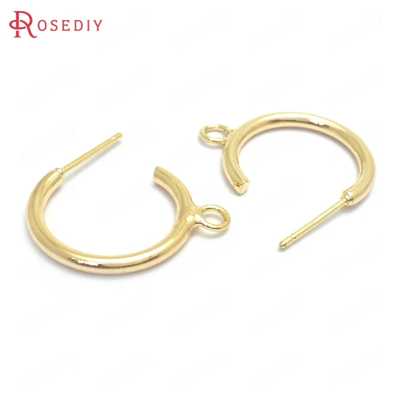 

(37651)10PCS Circle 19MM 24K Gold Color Brass Round Circle Earrings Loop Stud Earrings Pins Jewelry Making Supplies Diy Findings