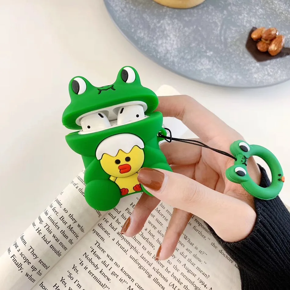 3D чехол для наушников с милым ежиком для AirPods 2, силиконовый чехол с забавным рисунком для Apple AirPods, 1 чехол, кольцо для ключей, аксессуары, сумка - Цвет: 421-H