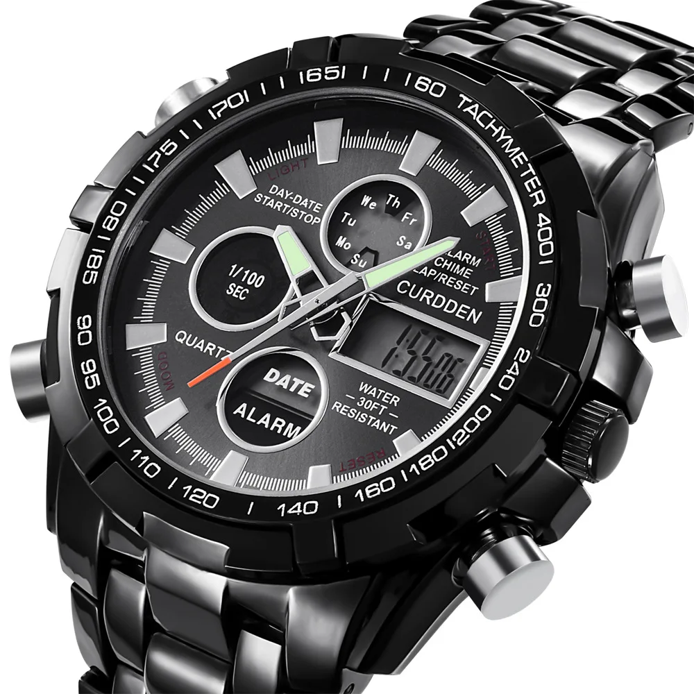 

Luxury Brand Curdden Watch Men's Waterproof Military Sport Watch Steel Belt Digital Quartz Analog Watch Clock relogios masculino