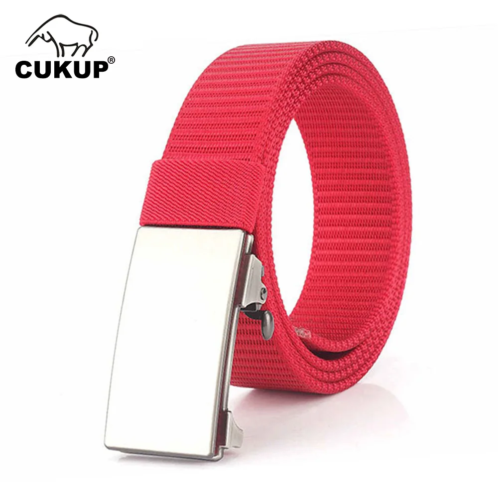 CUKUP 2022 New Design Sliver Blank Smooth Buckles Metal Male Good Quality Grey Nylon Belt Jeans Accessory Men 34mm Width CBCK182 cukup unisex quality design different pattern nylon belts hard thickening plastic buckle male fashion accessories belt cbck174