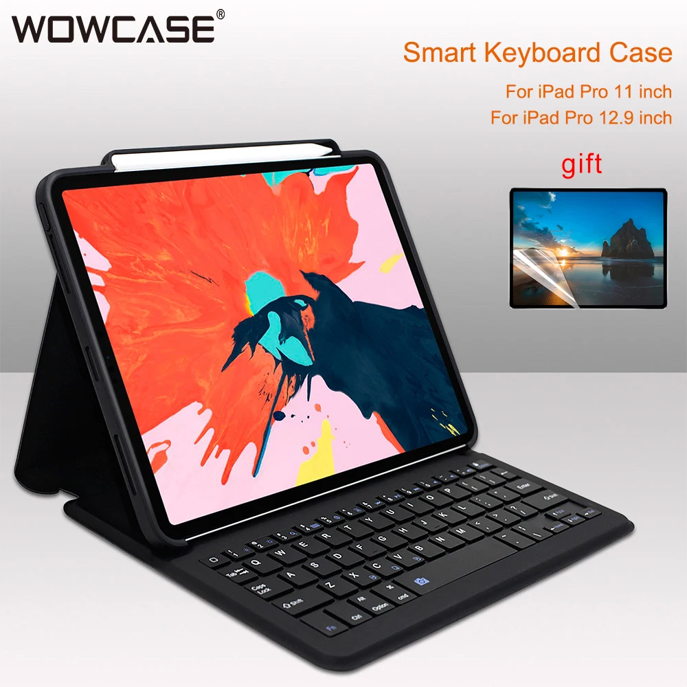 Cena Pokrowiec na klawiaturę Bluetooth do iPada Pro 12.9 11 2018 Auto Sleep Wake Smart PU Skórzany pokrowiec ochronny Ultra Thin Folio Stand Pen Slot Shell Shell Akcesoria do iPada Pro 11 \