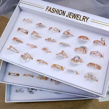

36 Pcs/lot luxury fashion women zircon wedding ring lot wholesale top quality jewelry wholesale ring set 200729-37