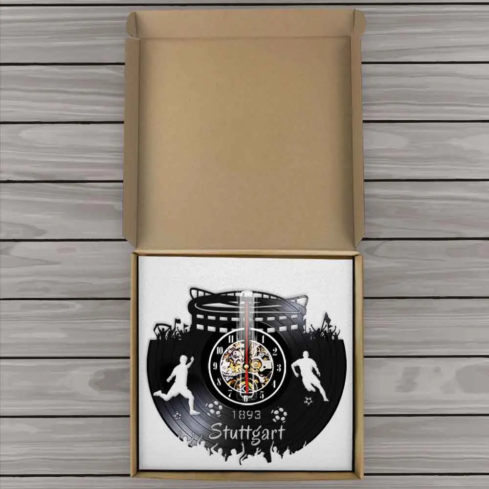 Deutschland Skyline Stuttgart Football Stadium Vinyl LP Record Wall Clock Germany Cityscape Scenery Home Decor Retro Wall Watch 3