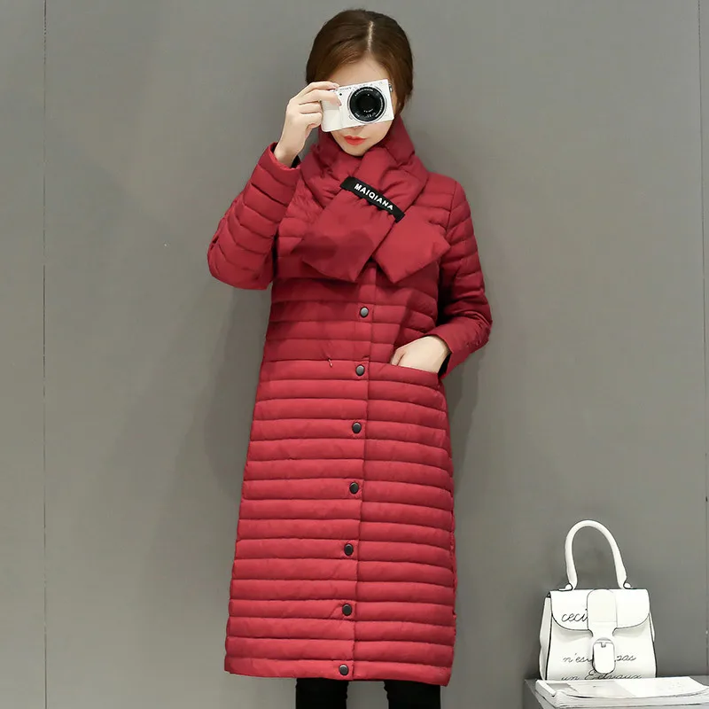 Женский длинный пуховик ультралегкий в Корейском стиле модель 2020 года F888 KJ2678 на