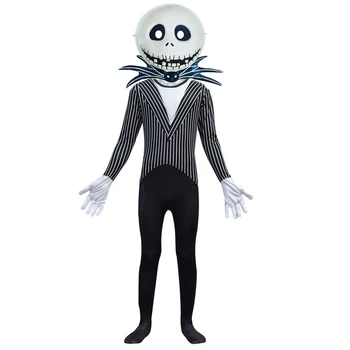 Anime Jack Skellington Kids Cosplay Costume Christmas Carnival Fancy Black Stripe Jumpsuit+Mask Children Boys Clothes C46599CH 1