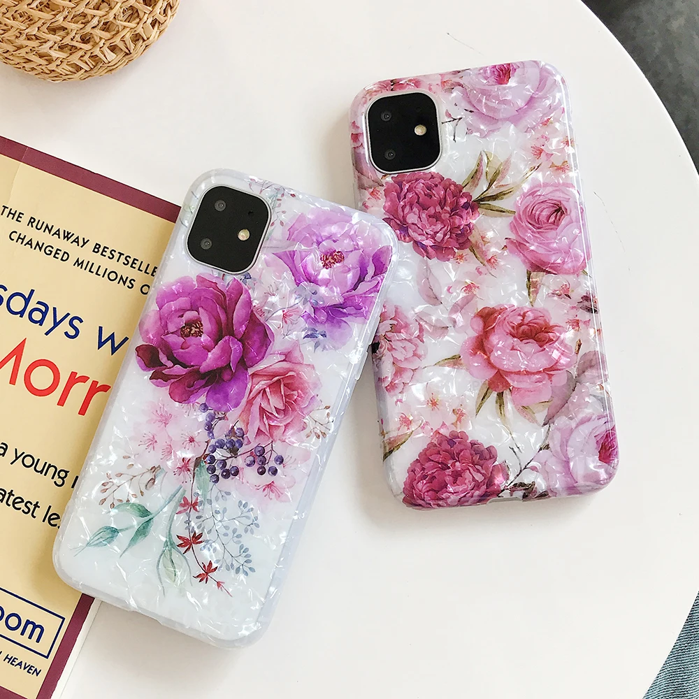 LOVECOM Phone Case For iPhone 13 12 11 Pro Max XR XS Max 7 8 Plus X Dream Conch Retro Flower Soft IMD Full Body Back Cover Gift