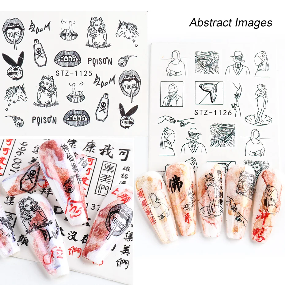 Stickers for Nails Abstract Image Women Face Water Sliders Manicure Nail Art Decorations Polish Sticker Set (5)