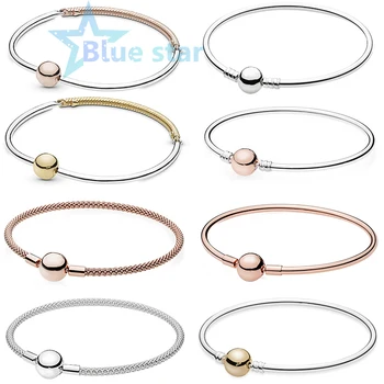 

Blue Star 100% Sterling Silver - Moments Three-Link -Rose ™ original pandoras Mesh-Sterling Bangle Bracelet