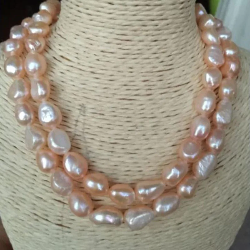 

fine jewelry 2 strands baroque south sea gold pink pearl necklace 18"free shipping