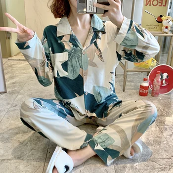 

HaloSweet Korean Pure Cotton Pajamas Women's Sleepwear Spring Autumn Long Sleeves Pyjamas Loose Large Size Home Clothes Nighty