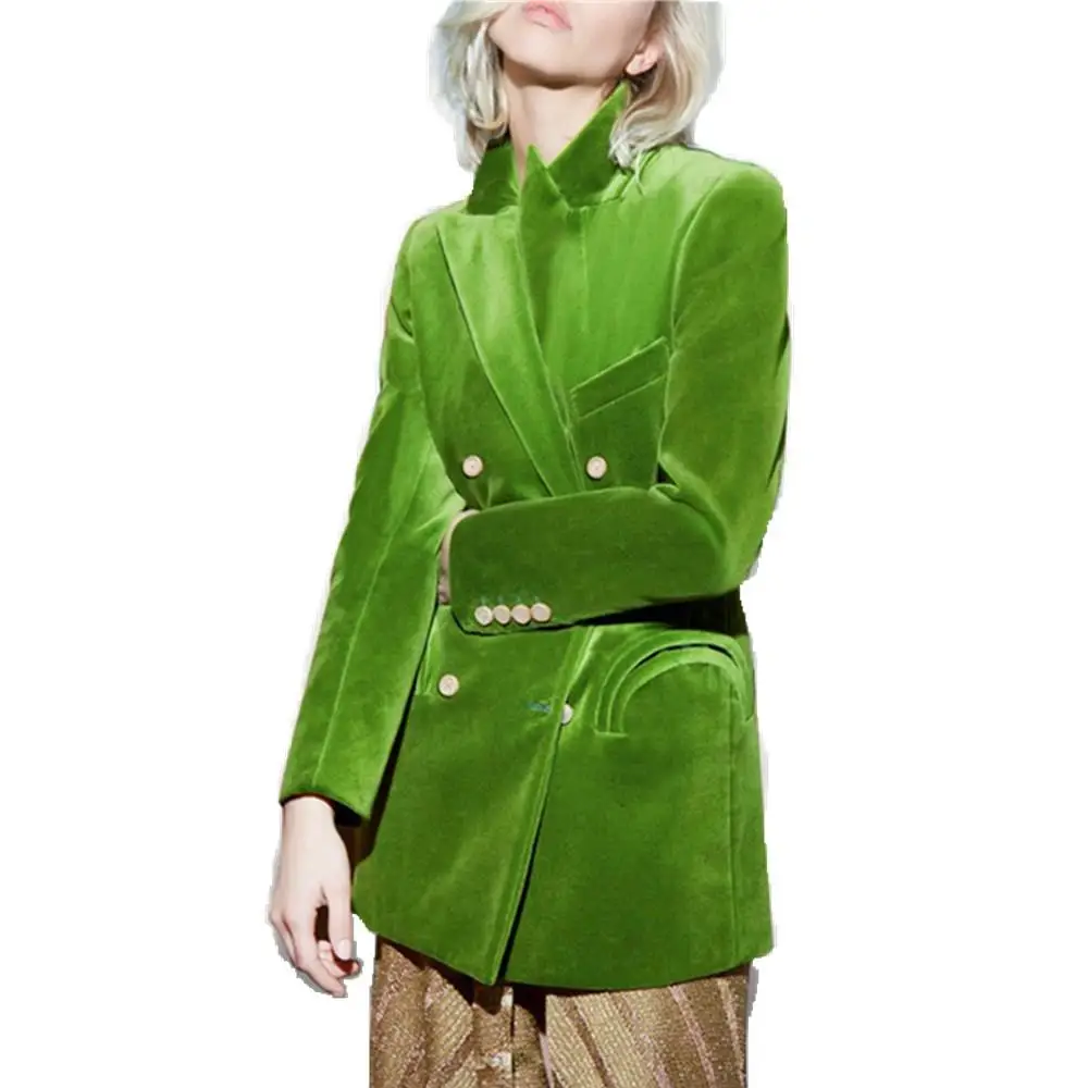 Green Velvet Blazer Women Ladies Blazer Designs Suit Jacket Notched Autumn Winter Coat Jacket Blazers Suits Designs
