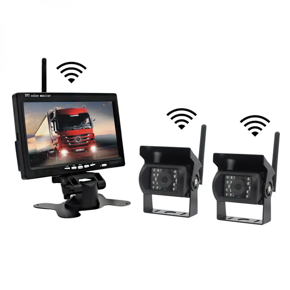 7 дюймов HD TFT lcd Автомобильный монитор+ 2 шт Водонепроницаемый ночного видения беспроводная резервная камера для автомобиля автобус система видеонаблюдения