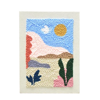 

DIY Knitting Wool Rug Hooking Kit Handcraft Woolen Embroidery Creative Gift with 25 x 34cm Solid Wood Frame Punch Needle - Sunny