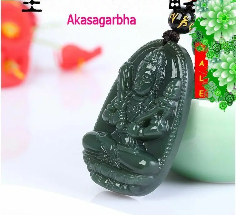 Качественный серый нефритовый амулет jadite кулон Akasagarbha Bodhisattva-Talisman