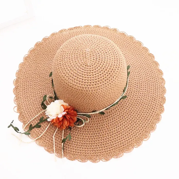 DONGYUN012 Summer flower ribbon straw hat Lady adjustable Large wide brim Sun Holiday female visor cap gorras | Аксессуары для
