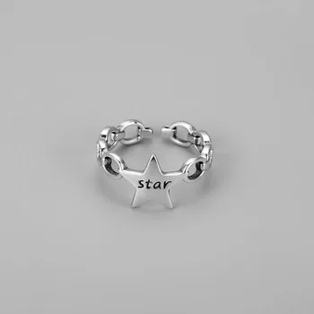 

Hot Sale Chain Pentagram Star Ring 925 Sterling Silver For Women Men Rings Vintage Punk Kpop Poison Finger Gift Charms Jewelry