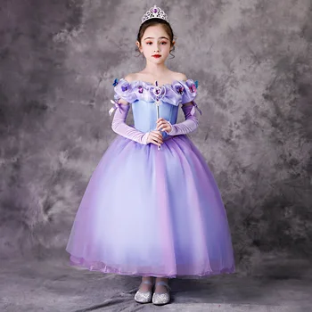 

Fairy Tales Gradient Princess Dress Girls Butterfly Kid Cosplay Costumes Off Shoulder Halloween Birthday Party Ball Gown