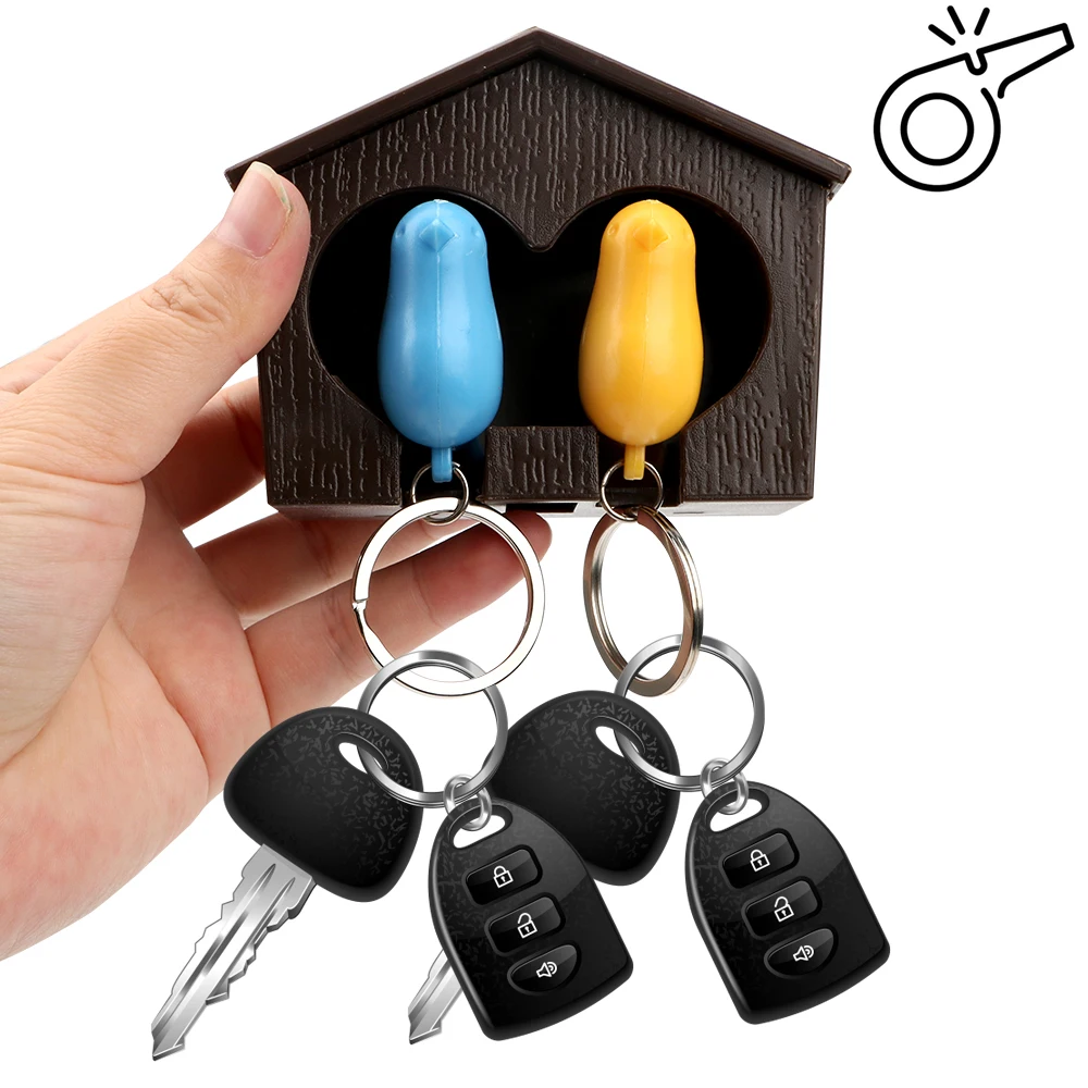 Creative Double Bird Nest Sparrow House Couple Keychain Key Organizer Keyholder Hanger Wall Mounted Whistle Storage Rack | Дом и сад