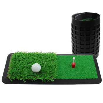 

1 Set 46x20cm Golf Hitting Mat Dual Color Long Short Golf Training Pad Chipping Practice Training Mat With A Ball Spike