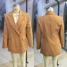 2021 moda feminina double breasted camelo blazer casaco vintage manga comprida bolsos outerwear feminino chique femme blazer feminino