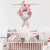 Cute Grey Bunny Ballet Rabbit Wall Stickers for Kids Room Cat Baby Nursery Wall Decals Pink Flower for Girl Room Home Decoration 5