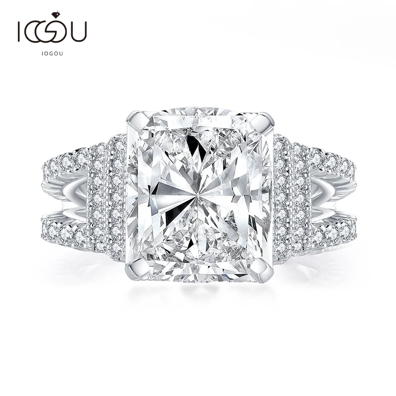 

IOGOU Vintage 925 Sterling Silver Ring 6CT Cushion Cut CZ Anniversary Engagement Ring Sona Simulated Diamond Wedding Bridal Ring