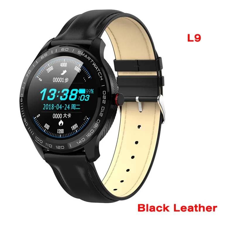 Мужские Смарт-часы ЭКГ PPG пульсометр кровяное давление фитнес-трекер IP68 Водонепроницаемый Bluetooth бизнес L9 Smartwatch VS L5 L7 L8 - Цвет: leather black