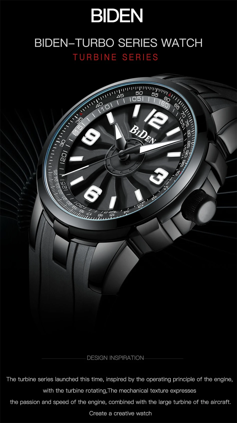 Роскошные Брендовые мужские часы BIDEN с вращающимся циферблатом, черные стальные креативные военные водонепроницаемые спортивные часы для мужчин