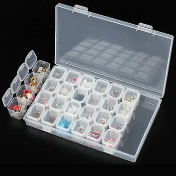 

Plastic 28 Slots Cosmetics Storage Box Diamond Painting Kits Nail Art Case Box Case Craft Travel Organizer Bead Holder