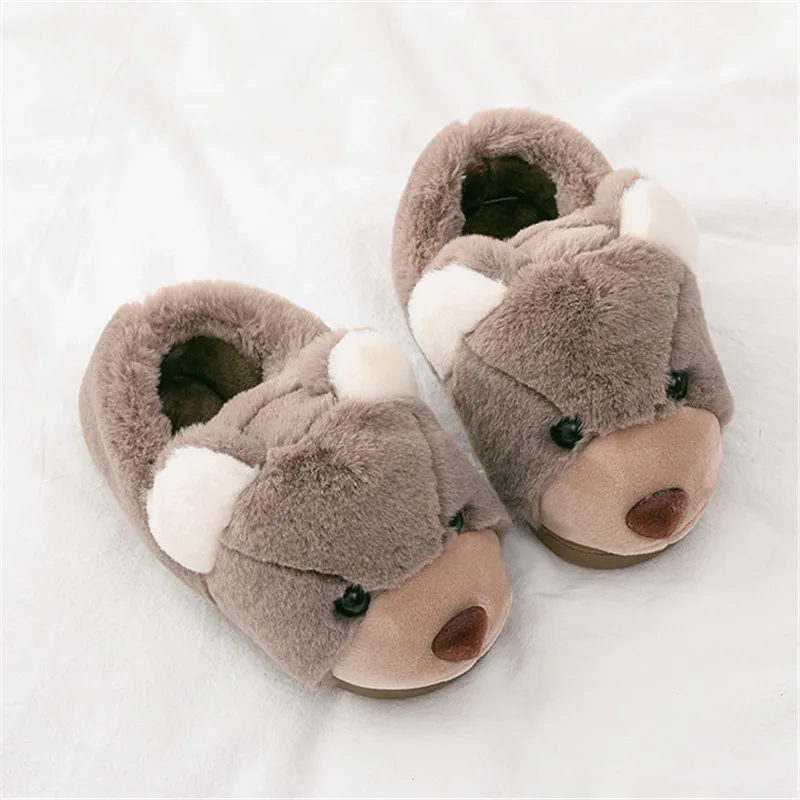Suihyung/Детские плюшевые тапочки; зимние теплые меховые детские домашние тапочки; домашняя обувь для мальчиков и девочек; хлопковая обувь с милым медведем