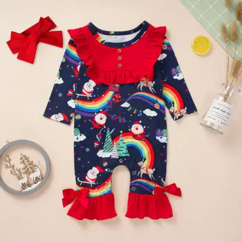 

Newborn Infant Baby Girl Christmas Rainbow Romper Jumpsuit Playsuit Xmas Clothes