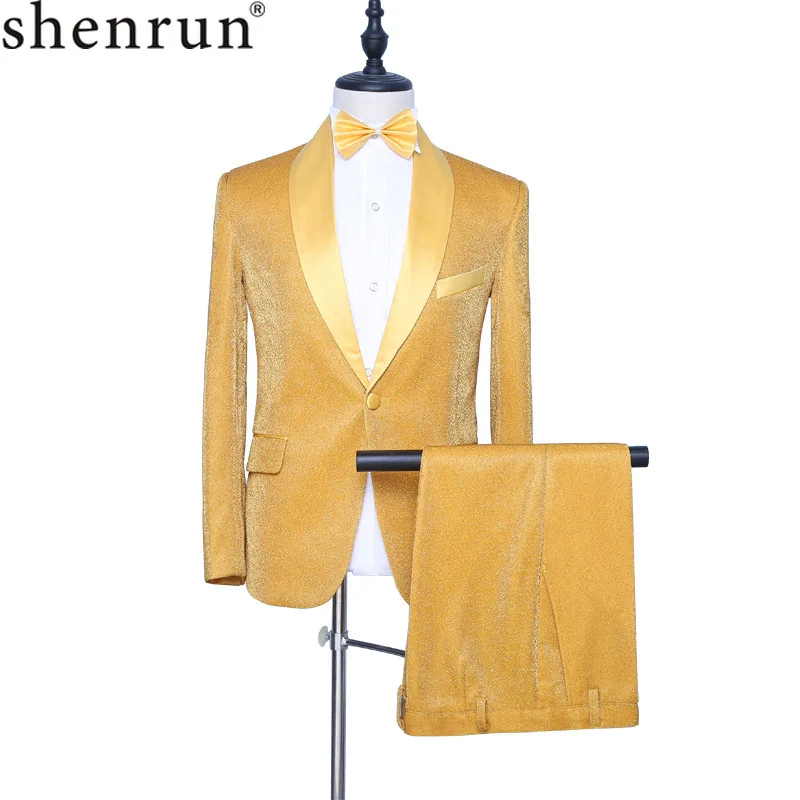 Shenrun мужской золотой смокинг модный тонкий костюм жениха из 2 предметов певец барабанщик хост Вечеринка Выпускной костюм для сцены ночной клуб мужские костюмы