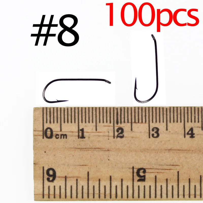 Bimoo 100 шт.#8#12#20 сухие мухобойные крючки Япония сильные и острые сухие мухобойные крючки для привязывания черного никеля для ловли форели - Цвет: 100pcs size 8