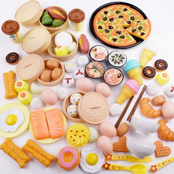 

Children's Simulation Steamer with Fruit Cut and Happy Play House Toy Luxury 84-piece Set of Chinese and Western Food Girls Toys