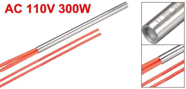 300W uxcell 1/2pcs Cartridge Heater AC 110V 100/250/300/500W Stainless Steel Heating Element Replacement Wire Leads - Color: 300W