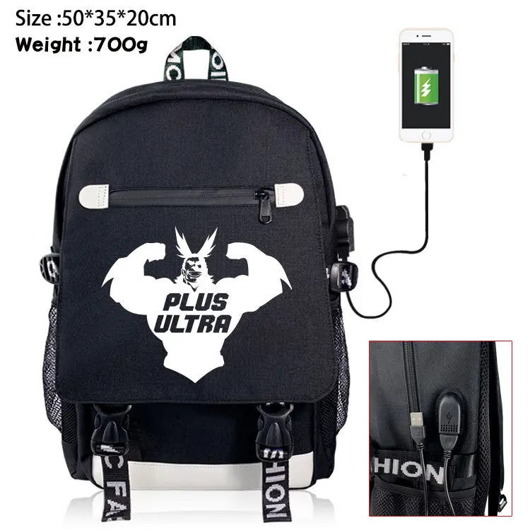 Рюкзак из парусины для косплея My Hero academic USB Port teendage дорожный рюкзак ноутбука