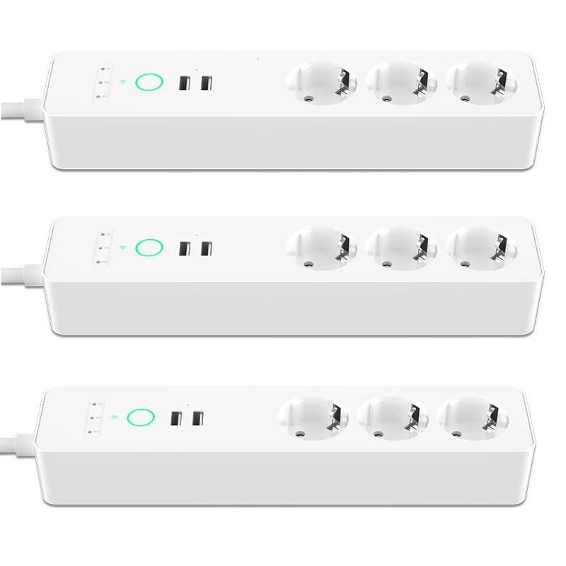 ЕС Wi-Fi умный блок питания 3 розетки штекер 2 usb зарядный порт синхронизации приложение Tuya Голосовое управление работа с Alexa Google Home - Тип: 3 Pieces
