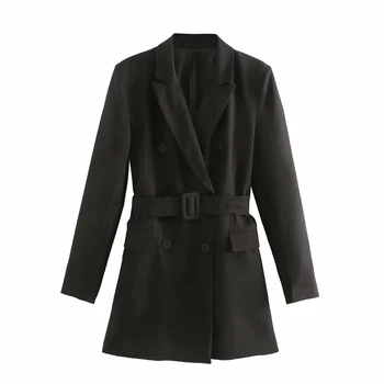 

Women 2020 Fashion Long Sleeve Office Wear Female Outerwear Vintage With Belt Double Breasted Blazers Elegant Coat Chic Tops