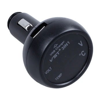 

3 in-1 Digital Voltmeter Thermometer 12/24V Cigarette Lighter USB Car Charger (Blue&Red Display)